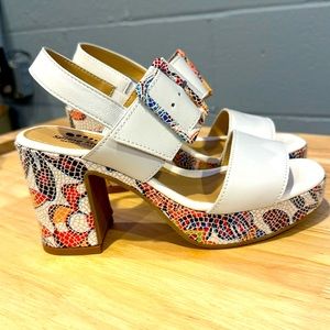 SPRING STEP AZUCAR SANDAL WHITE mosaic motif heel and platform Size 36/5.5-6